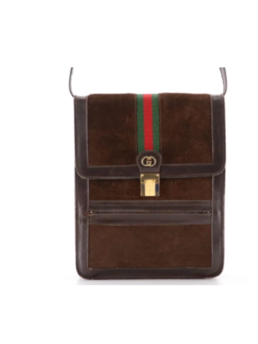 Vintage Gucci Parfums Brown Suede & Leather Shoulder Bag with Sherry Line Stripe - Picture 9 of 13